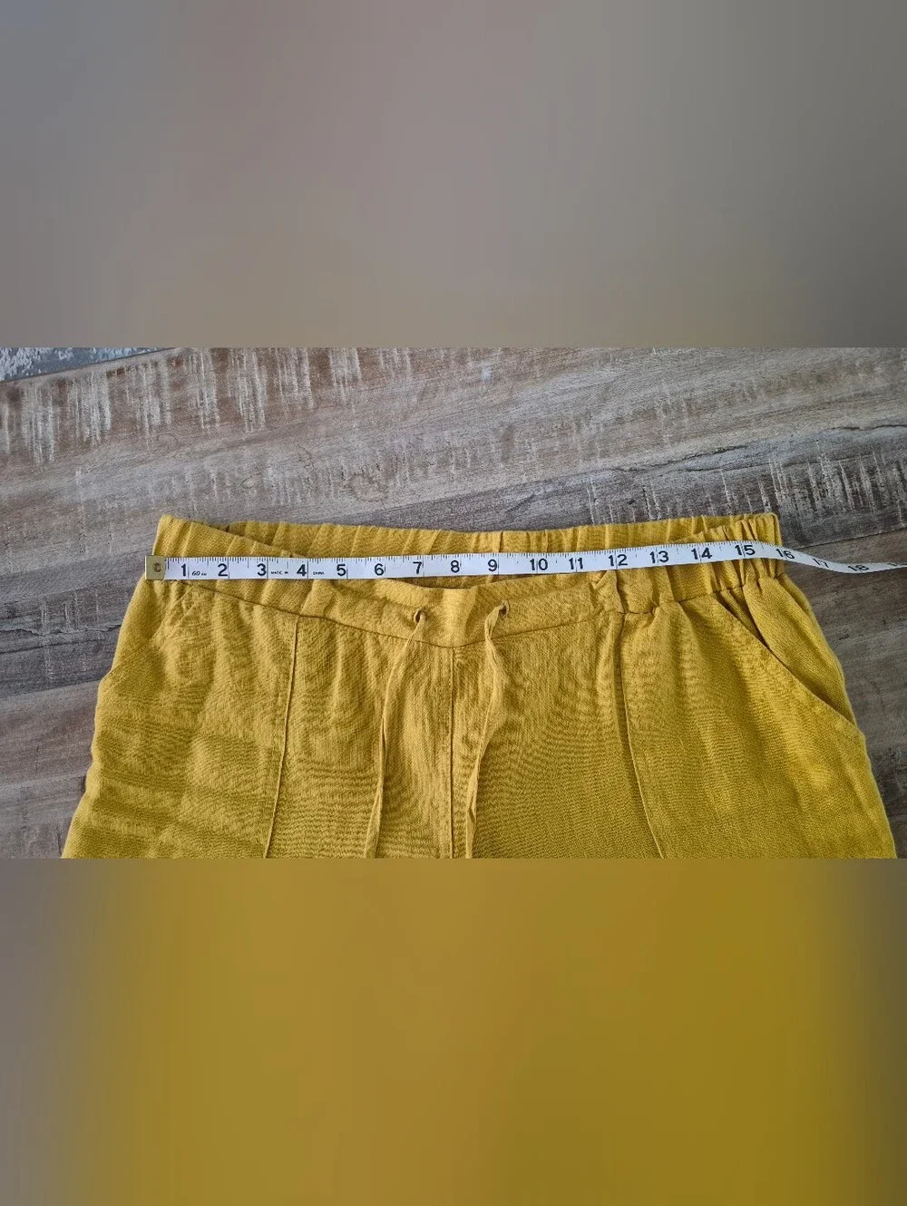 Style & Co. 100% Linen Wide Leg Pants Mustard Yellow Elastic Drawstring Size 6